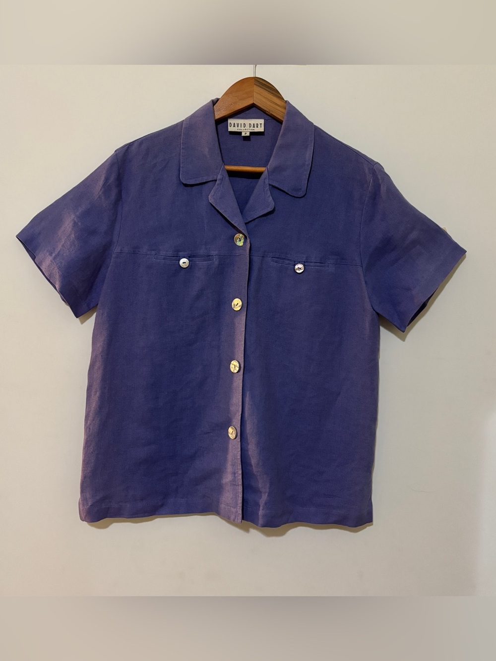 DAVID DART 100% Linen Purple Button-Front Short-Sleeve Shirt Size P